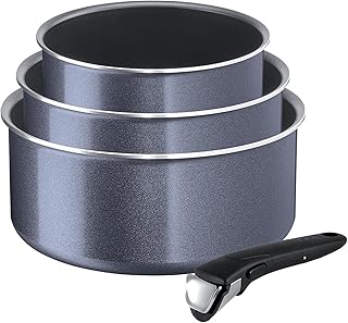 Tefal Ingenio Elegance L23193 Kasserollen-Set 4 tlg. (16 cm, 18 cm, 20 cm), Aluminium, inklusive abnehmbarer Ingenio 5 Griff, grau/blau