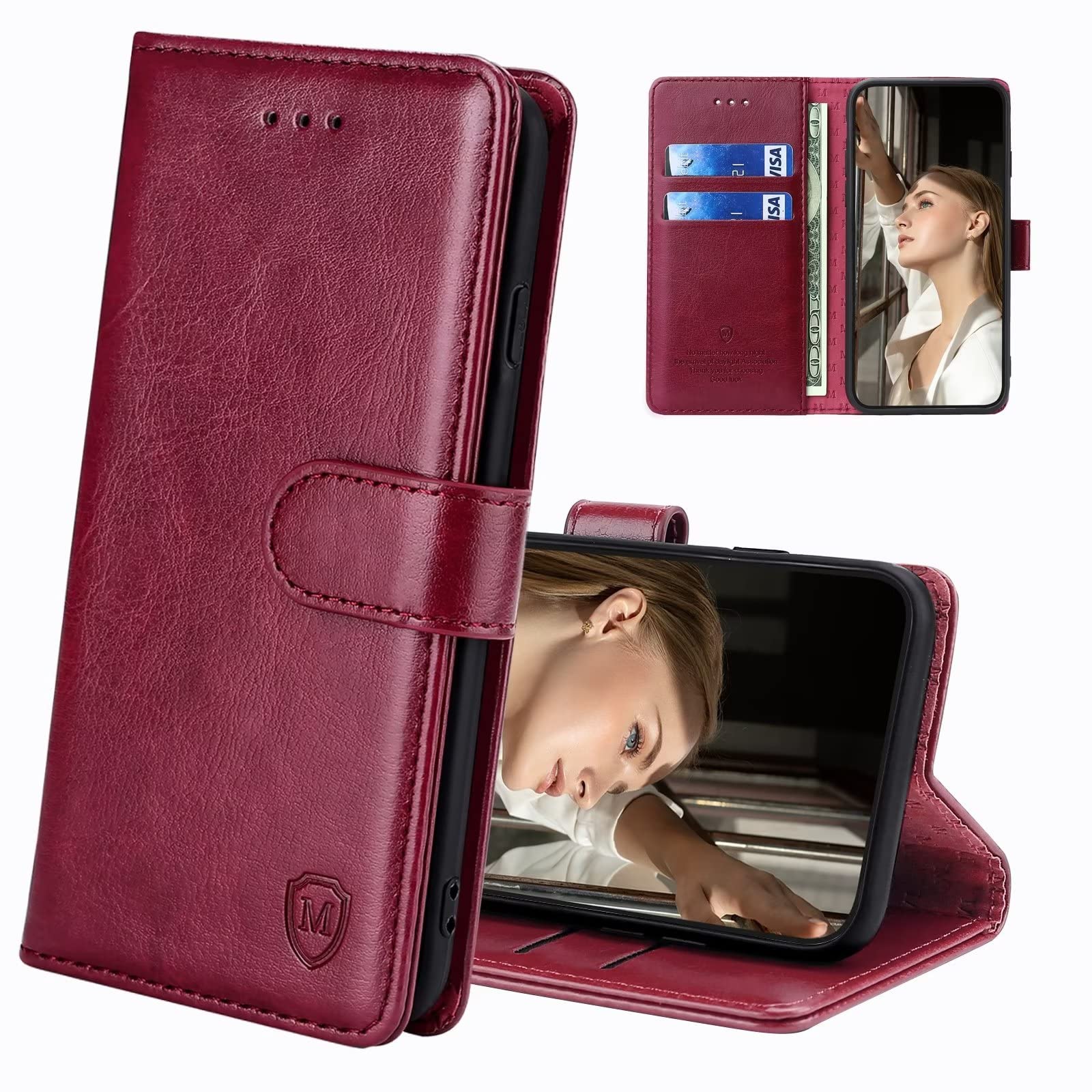 FMPCUON Case For Xiaomi 12T/Xiaomi 12T Pro,High-grade Leather Flip Wallet Phone Case Cover for Xiaomi 12T/Xiaomi 12T Pro Inches [Card Slots] [Kickstand] [Magnetic Closure]-(Red)