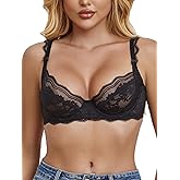 zossav Lace Bra Bralette Push Up Unlined Demi Bras Sheer Mesh Balconette with Underwire