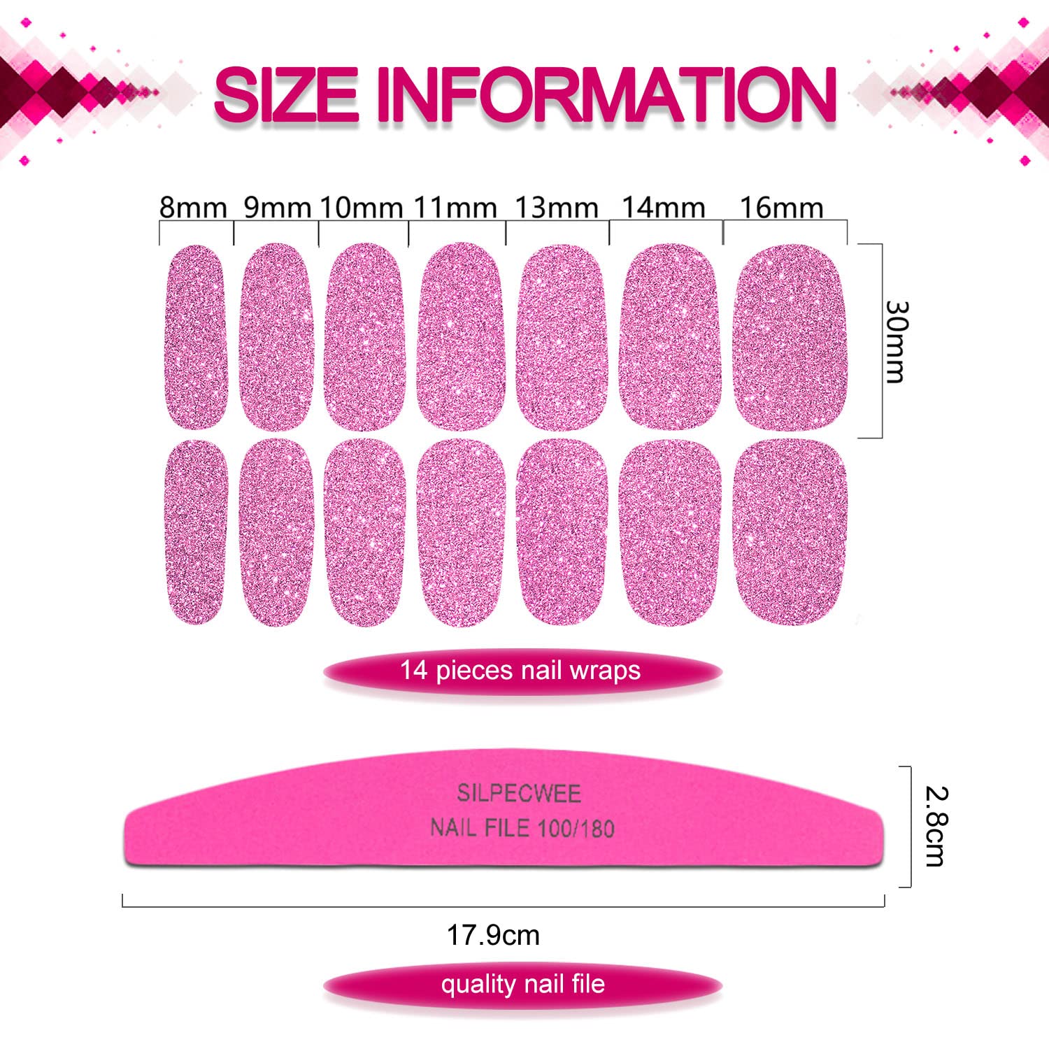 SILPECWEE 24 Sheets Nail Wraps for Women Glitter Nail Polish Strips Self Adhesive Nail Polish Stickers Gel Nail Strips Fingernail Manicure Stickers for Nail Art with 1pc Nail File - Image 6