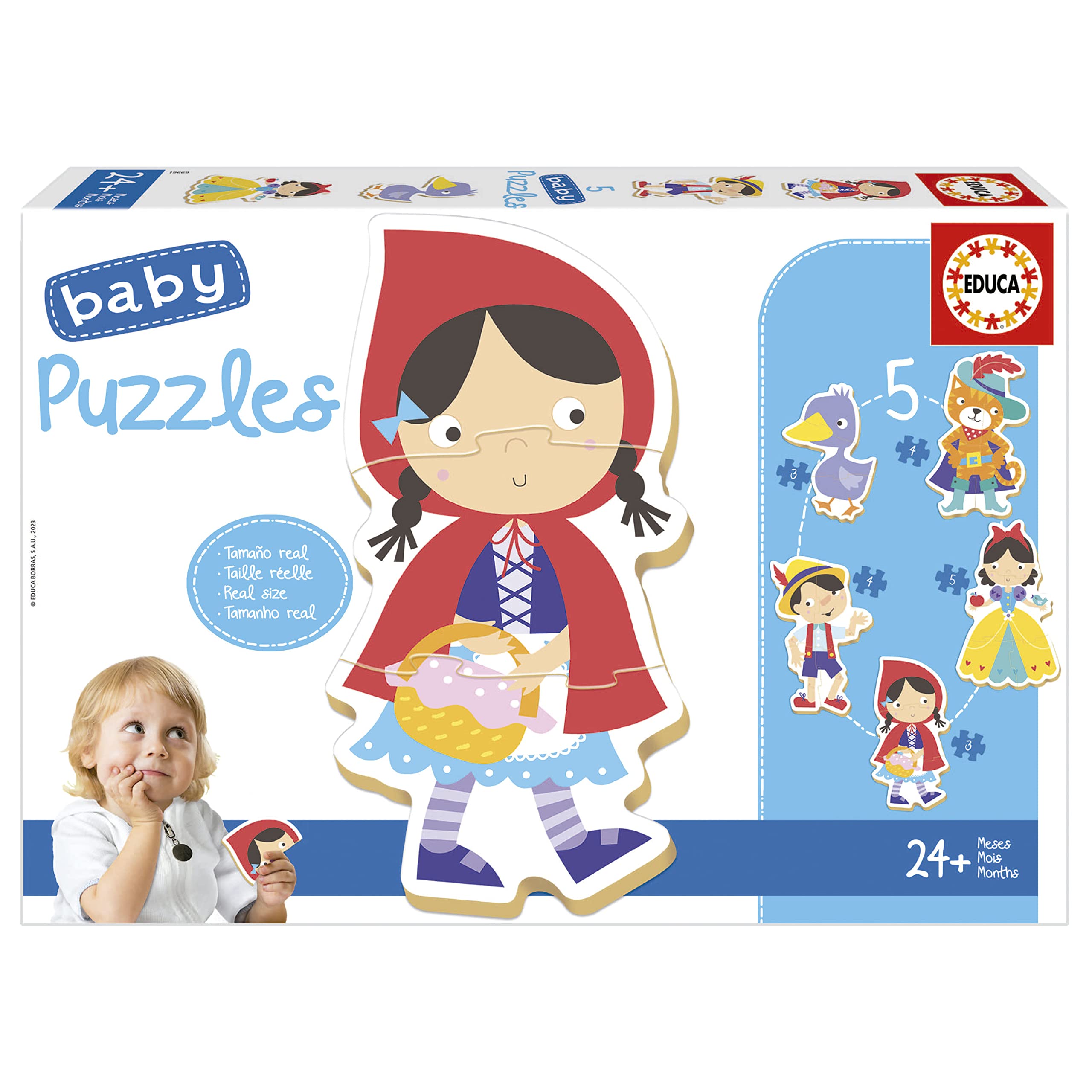 Educa - Baby Puzzles One Time Upon a Time | Set of 5 Progressive Baby Puzzles from 3 to 5 Pieces to Learn with Different Levels of Difficulty to As They Grow. +24 Months (19669)