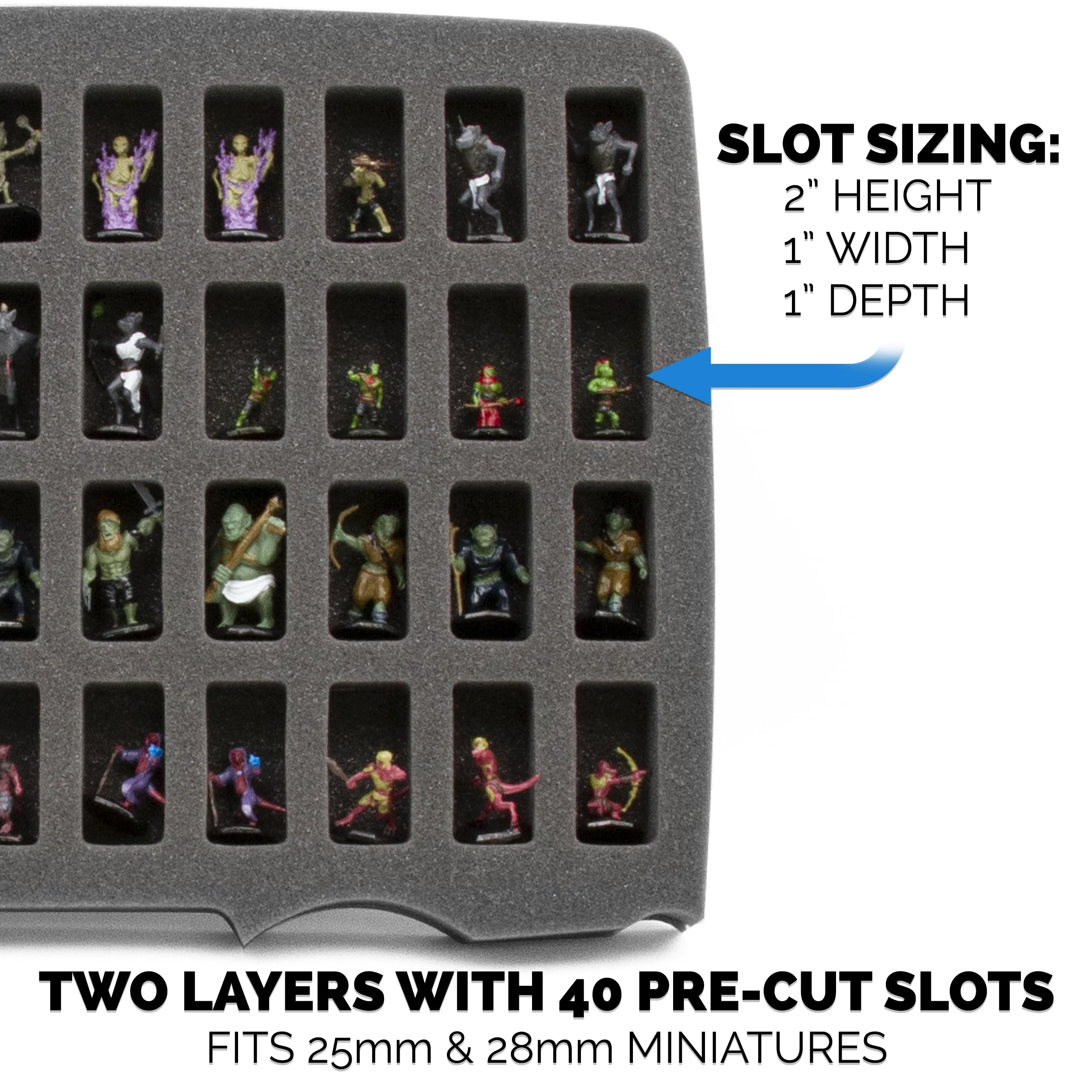 CASEMATIX Hard Shell Miniature Carrying Case - 80 Slot Figurine Miniature Storage Case with Customizable Foam Layer for Large Miniatures Compatible with Warhammer 40k, DnD & More!