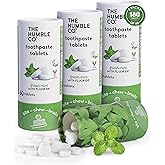 The Humble Co Chewable Toothpaste Tablets with Fluoride, Mint - Bite, Chew, Brush - Zero Water & Plastic Free Toothpaste Tabs - Travel-Friendly & Waste-Free Dental Oral Care Hygiene - 180 Count