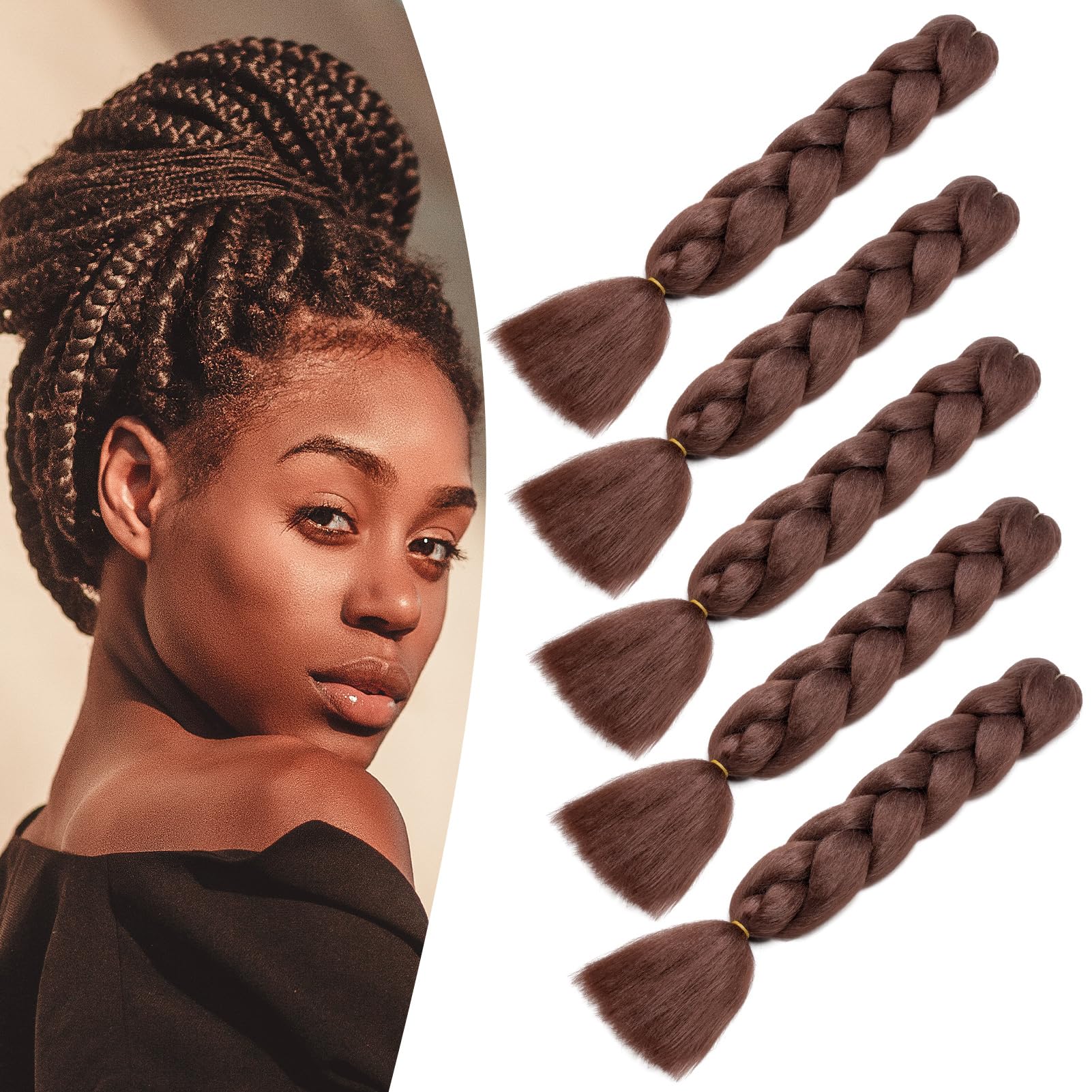 Dcbaboo Auburn Hair Extensions for Braiding Jumbo Braiding Hair Extension 5packs 24inch Synthetic Hair Kanekalon Ombre Braids Extensions Hair Afro Crochet Twist Box Braids 500g, Dark Auburn — image 1