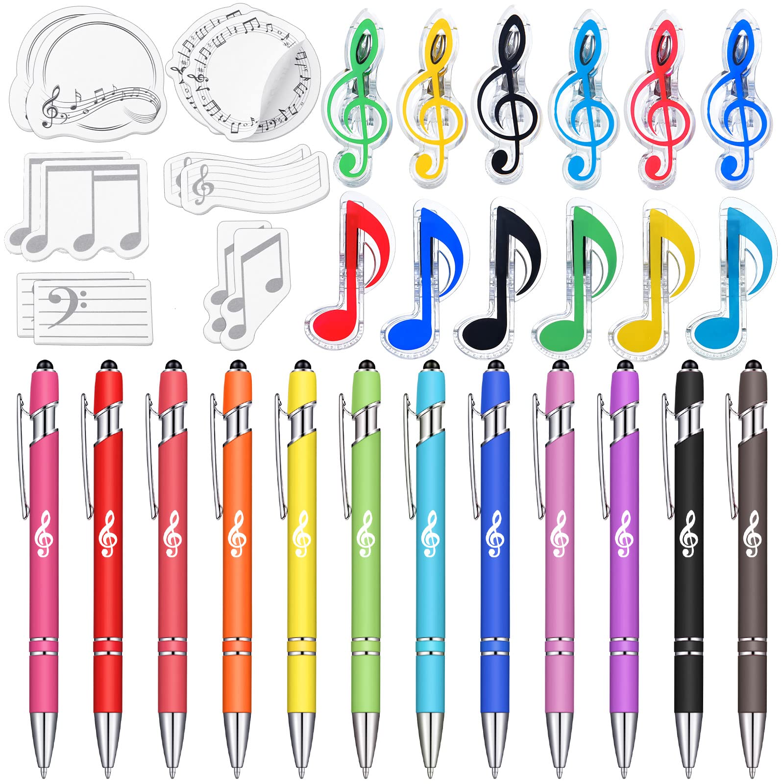Photo 1 of 36 Pcs Music Teacher Appreciation Gift Music Themed Adhesive Notes Note Pads Pens Capacitive Stylus Pens Music Paper Clip Holder Graduation Music Gift for Rewards Marching Band School Supplies