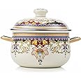 Retro Flower Enamel Stockpot with Lid,Stockpots for Cooking (5L-Mysterious Flower)