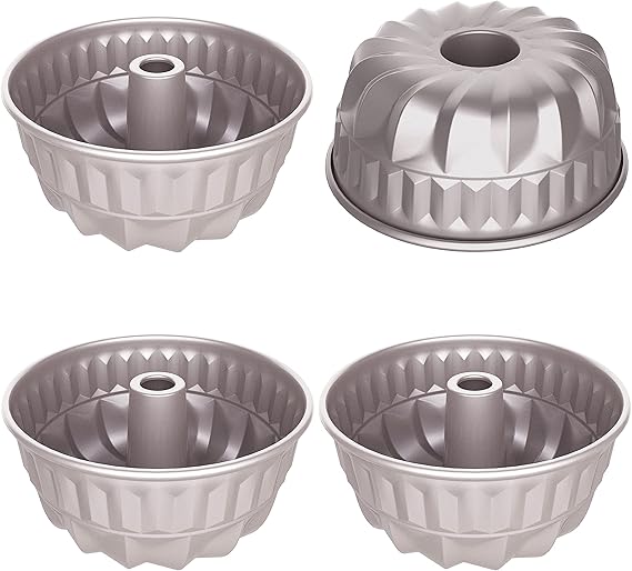 CHEFMADE 4PCS Mini Bundt Pan Set, 4Inch NonStick Fluted Tube Pans Kugelhopf Mold Cake Pan for