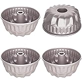CHEFMADE 4PCS Mini Fluted Cake Pan, 4-Inch Non-Stick Tube Pans Kugelhopf Mold Cake Pan for Oven Baking (Champagne Gold)