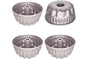CHEFMADE 4PCS Mini Fluted Cake Pan, 4-Inch Non-Stick Tube Pans Kugelhopf Mold Cake Pan for Oven Baking (Champagne Gold)