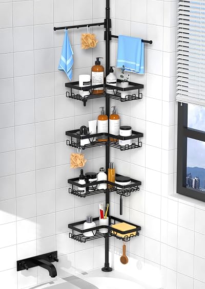 KEGII Telescopic Corner Shower Caddy 4-Tier Rustproof with 2 Towel Holders