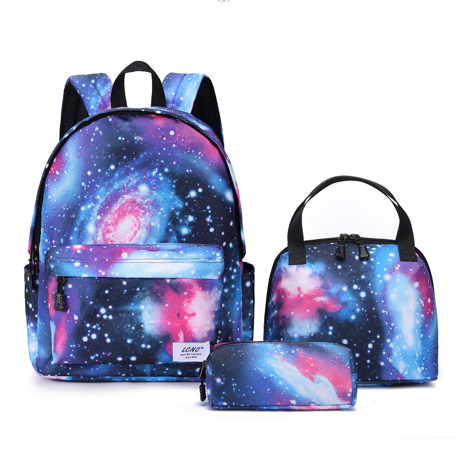LCNC School bags Set for Girls Boys,Galaxy Water Resistant Durable Casual Basic Backpack with lunch bag & pencil case for Students