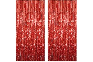 ACUTEYE Red Foil Fringe Curtain 3.3×8.3FT 2 Packs, Metallic Tinsel Curtains Party Streamers for Birthday Graduation Baby Shower Decoration (2pcs,3.3FT×8.3FT, Red)