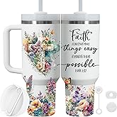 Christian Gifts for Women Tumbler 40Oz With Handle & Straw - Faith Gift Bible Spiritual Woman- Encouragement Inspirational for Women - Religious Birthday, Christmas for Mom, Sister, Daughter, Friends