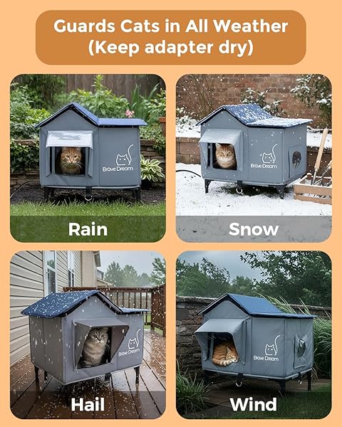 BRAVEDREAM LARGE CAT HOUSE WITH HEATING PAD, INSULATED WEATHERPROOF CAT HOUSE FOR FERAL CATS, ESCAPE DOOR, ELEVATED, CLAWSABLE, FOLDABLE, OUTDOOR HEATED PET HOUSE FOR WINTER, GARDEN, PATIO, BACKYARD