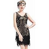 BABEYOND Women's Flapper Dresses 1920s V Neck Beaded Fringed Great Gatsby Dress