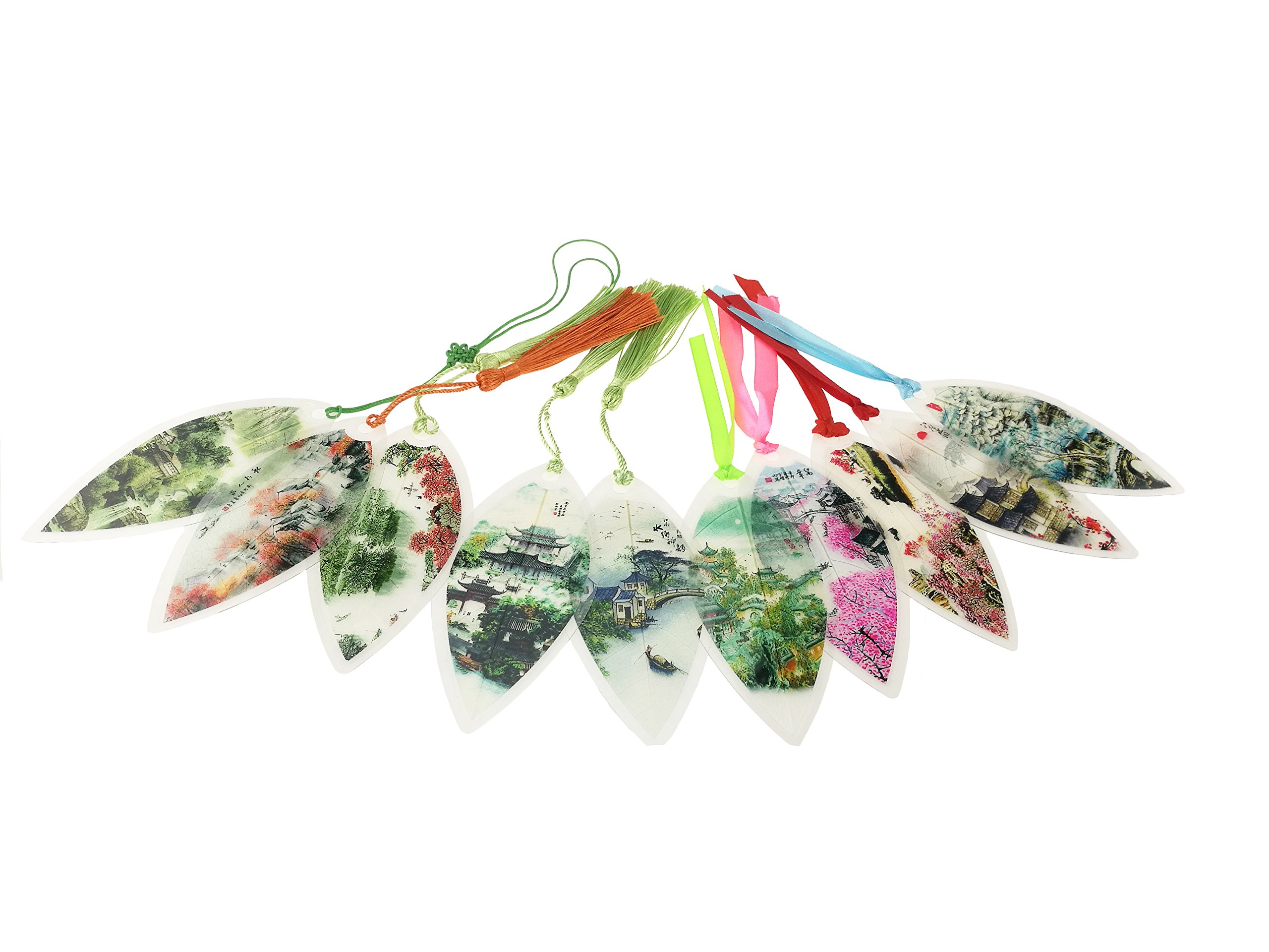 Set of 10 Chinese Style Handmade Leaf Vein Bookmarks with Scenic Spot Painting Flowers Theme for Kids School Study Decoration Souvenirs Business Christmas Birthday Gift