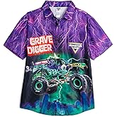 Monster Jam Matching Family Hawaiian Button Down Shirt Toddler to Adult Grave Digger
