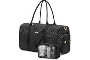 FOCDOD Women Weekender Travel Duffle Bag: Travel Duffel Overnight Bags with Shoe Compartment Large Carry on Tote with Toiletry Bag Weekend Traveling Yoga Gym Hospital Bag for Women with Wet Pocket Black