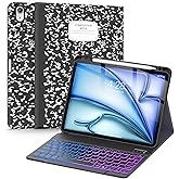 Supveco Keyboard Case for iPad Air 11 Inch (M3 2025,M2 2024),iPad Air 5th/4th Generation with Pencil Holder-7 Colors Backlit Wireless Detachable Folio Keyboard Cover with Soft TPU Back-Black