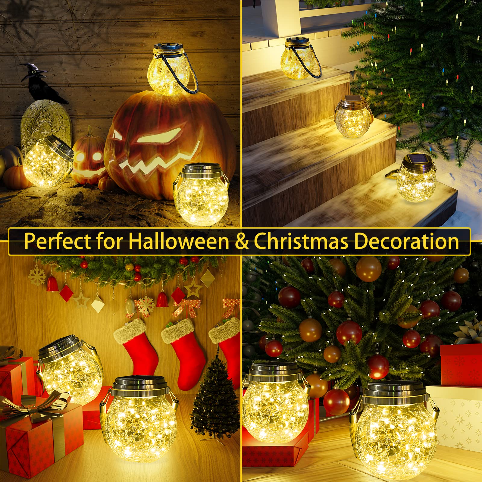 ROSHWEY Solar Lantern, 2 Pack Outdoor Lanterns with 30 LED Waterproof Garden Decor Patio Solar Lights Outdoor Decorative Backyard Outdoor Hanging, Warm Light