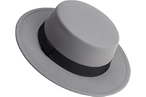 JINGSHA Classic Fedora Hat Flat Top Hat Felt Pork Pie Hat Wide Brim Church Derby Cap for Women and Men