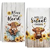 Ayyiate 2 Pcs Highland Cow Kitchen Towels Absorbent Highland Cattle Dish Towels, 24 x 16 Inch Highland Cow Gifts Hand Towel for Farmhouse Kitchen Bathroom Decor