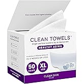 Clean Skin Club Healthy Aging Clean Towels® XL, Smooths Fine Lines Wrinkles & Texture in 6 weeks, Treated for Extra Softness, Disposable Face Towels, Anti Aging Makeup Remover Dry Wipe, 50 count