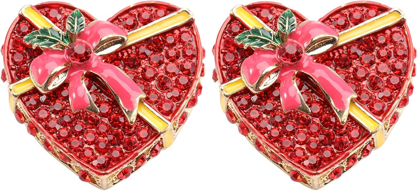 PRETYZOOM 2 Piece Christmas Brooch Rhinestone Crystal Heart Brooch Pins