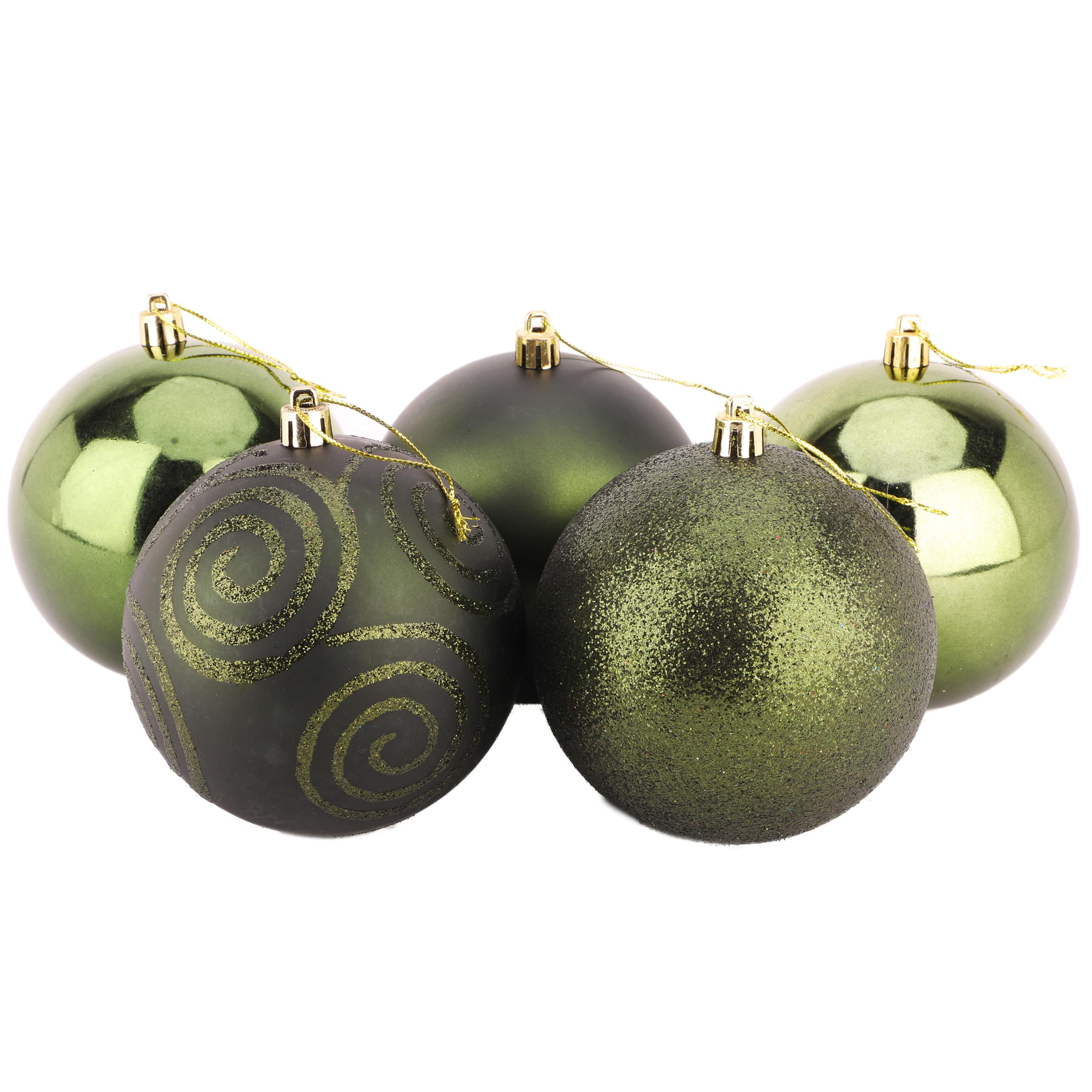 Christmas Concepts® Pack of 5-100mm (4") Large Baubles - Shiny, Matte & Glitter Design - Christmas Decorations (Forrest Green) …