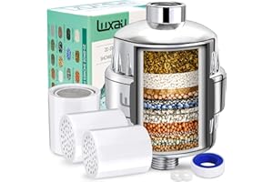 Luxau 20 Stage Shower Filter w/ 3 Cartridge, Shower Head Filter, Reduce Well Hard Water Chlorine Heavy Metal & Impurity, Impr