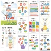 SEOIFUNG 12 PCS Kids Bible Education Posters Set (11x17") - Biblical Learning Charts for Sunday School Classroom Christian Religious Home Wall Decor, Books of the Bible, 10 Commandments &amp; More