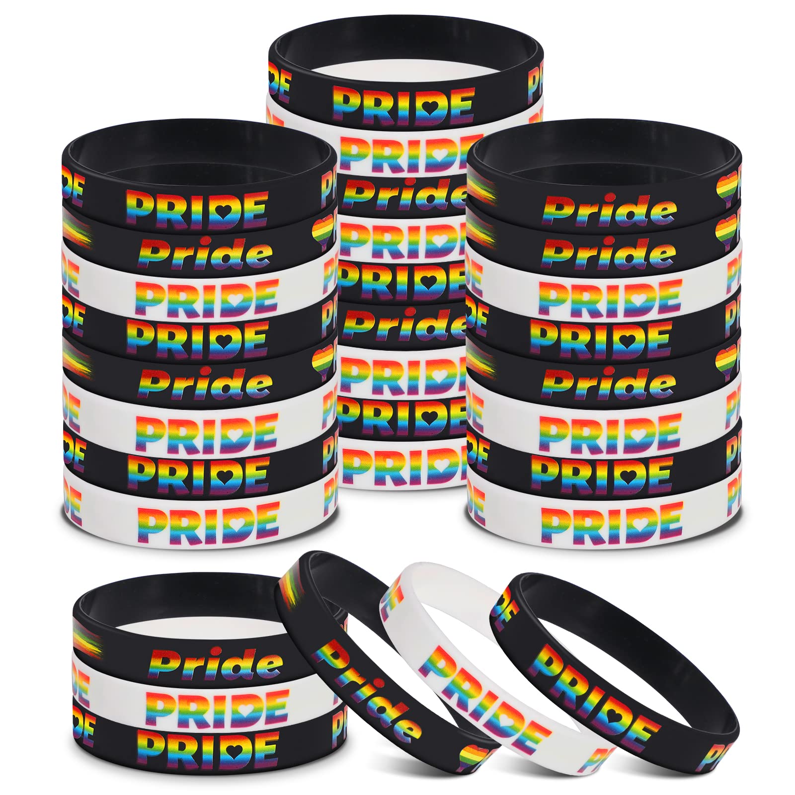 MWOOT Pride Bracelet, 30Pcs LGBT Gay Lesbian Pride Bracelets, Support LGBTQ Silicone Wristbands, Rainbow Bracelets for Pride Parade Supplies