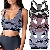 Coume 3 Pack Sports Bras for Women Racerback Tie Dye Bras High Support Padded Workout Bralette Athletic Yoga Running Gym