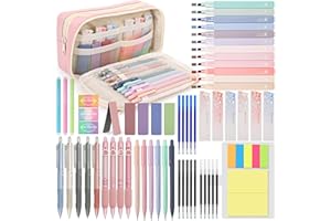 DazSpirit 61 PCS Aesthetic School Supplies with Cute Pencil Case, Pastel Highlighters, Gel & Erasable Pens, Mechanical Pencils, Refills, Complete Essentials Stationery Kit for Students (Pink)