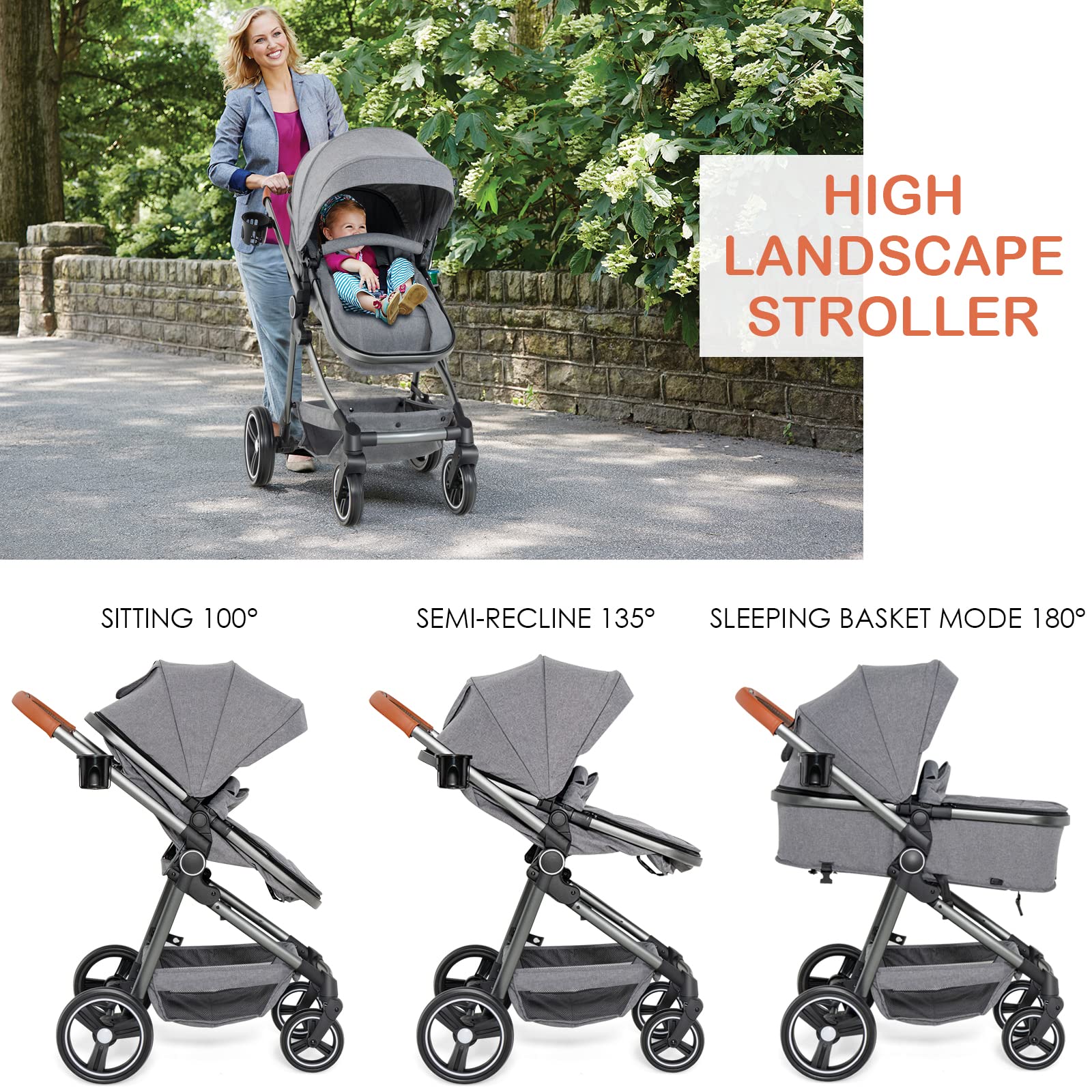 INFANS 2 in 1 High Landscape Convertible Baby Stroller, Newborn