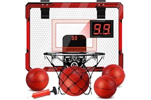 Molutsody Indoor Basketball Hoop for Kids - Over The Door Mini Basketball Hoop with LED Light & Scoreboard, Includes 3 Balls & Air Pump - Basketball Toys Gifts for 4-12 Year Old Boys Girls (Red)