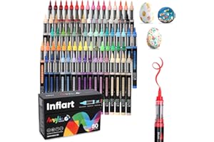 Infiart 80 Colors Acrylic Paint Markers Brush Tip, Automatic Ink Control Acrylic Paint Pens Waterproof Acrylic Markers Set for Christmas Decorations, Stone, Wood, Glass, DIY & Art Supplies
