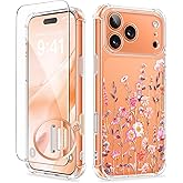 GVIEWIN for iPhone 17 Pro Case with Screen Protector, Upgraded [Full Camera Protection] [Non Yellowing] Floral Slim Shockproof Clear Women Phone Cover for iPhone 17 Pro 6.3" (Floratopia/Colorful)
