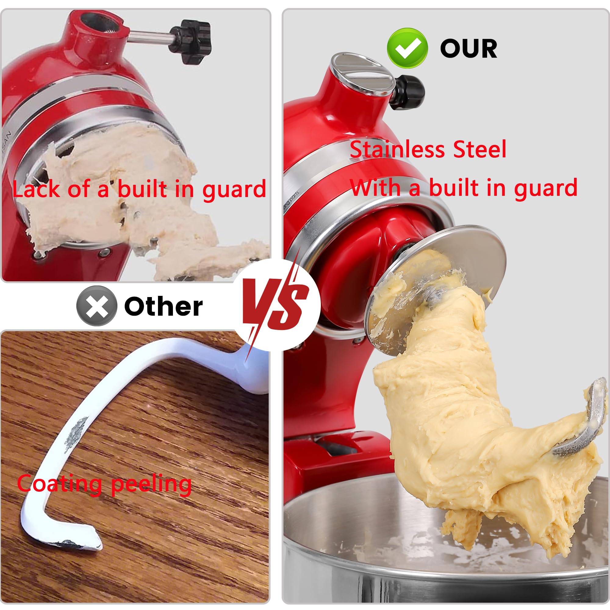 Stainless Steel Dough Hook for KitchenAid 4.5-5 Quart Tilt-Head Stand Mixer, Versatile, Spiral Design, Corrosion Resistant