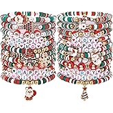 Taouzi Christmas Bracelets for Women Bulk Christmas Jewelry Set Handmade Clay Beads Stretch Surfer Heishi Bracelets Xmas Friendship Jewelry Xmas Gifts for Women