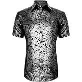 CARUHIF Men's 70s Disco Shirt Retro Paisley Shitrs Short Sleeve Casual Party Costume