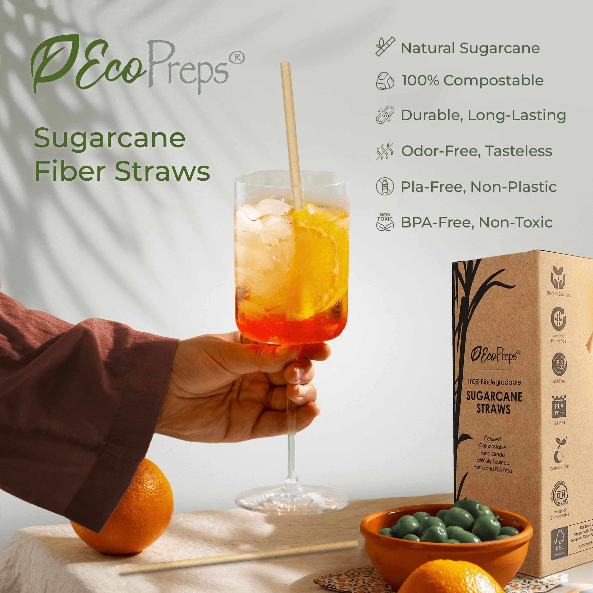 EcoPreps Biodegradable Sugarcane Straws | 150 Count, 100% Compostable, Plastic-Free, & Eco-Friendly Drinking Straw | 7.8'' Sugar Fiber Disposable Straws, Smoothie Straw for Home, Restaurant, Parties - Image 4