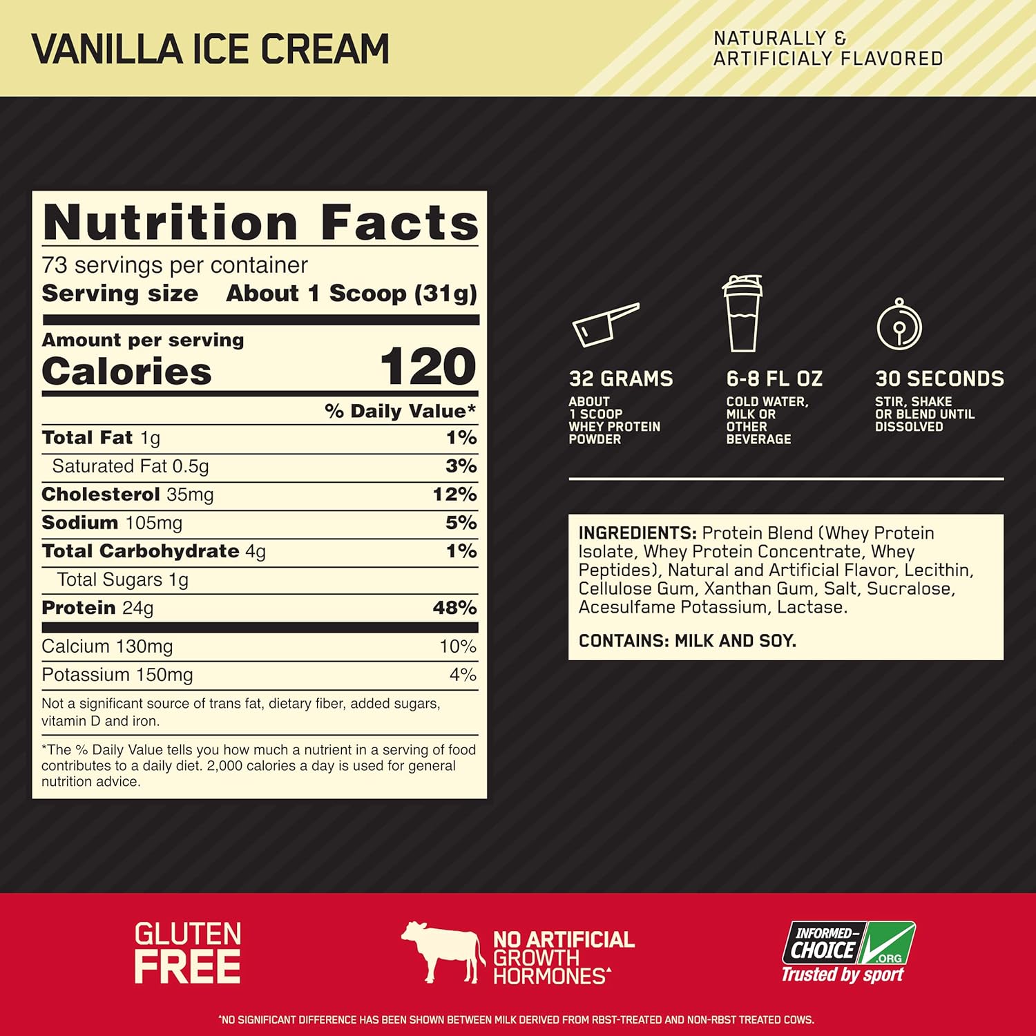 Optimum Nutrition Gold Standard 100% Whey Protein Powder, Vanilla Ice Cream, 5 Pound (Packaging May Vary): Health & Personal Care