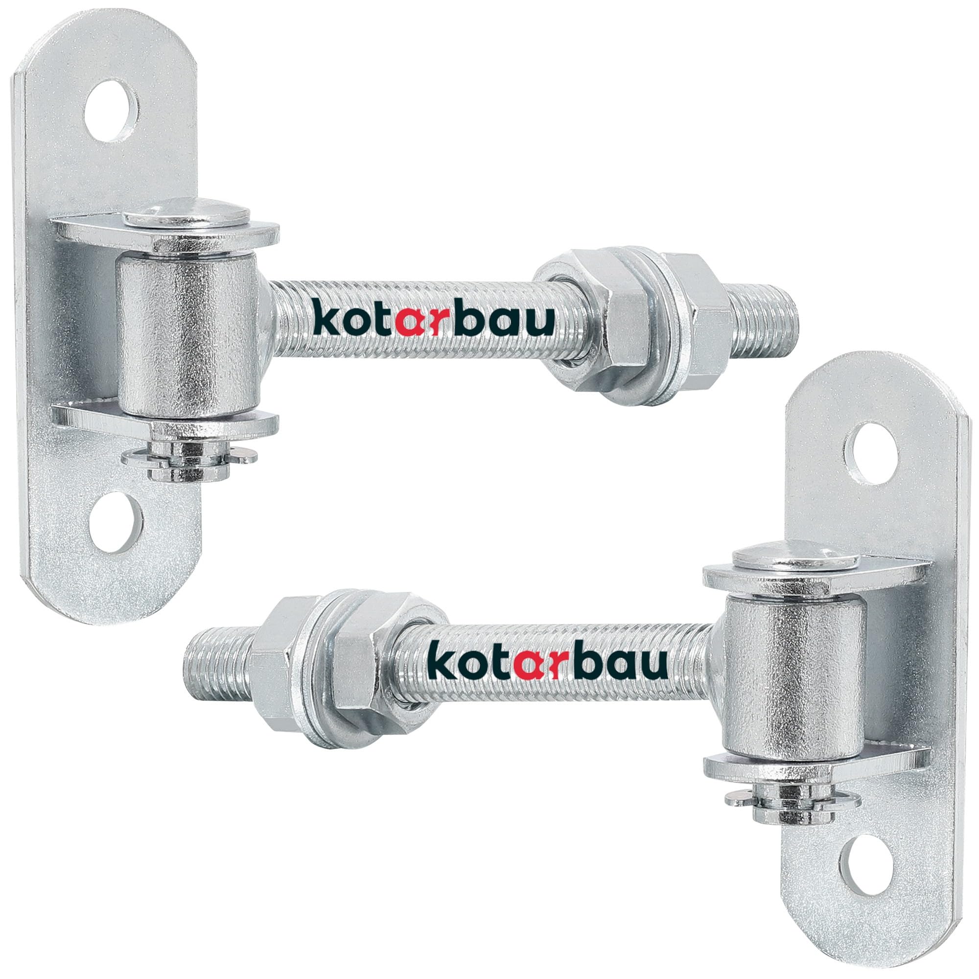 KOTARBAU® 2 Pieces Gate Hinge - Steel - 115 mm (4.5 Inches) M12 - Silver - Adjustable - Heavy Duty Hinges - Garden Gate Hinges - Robust Hinge on Plate