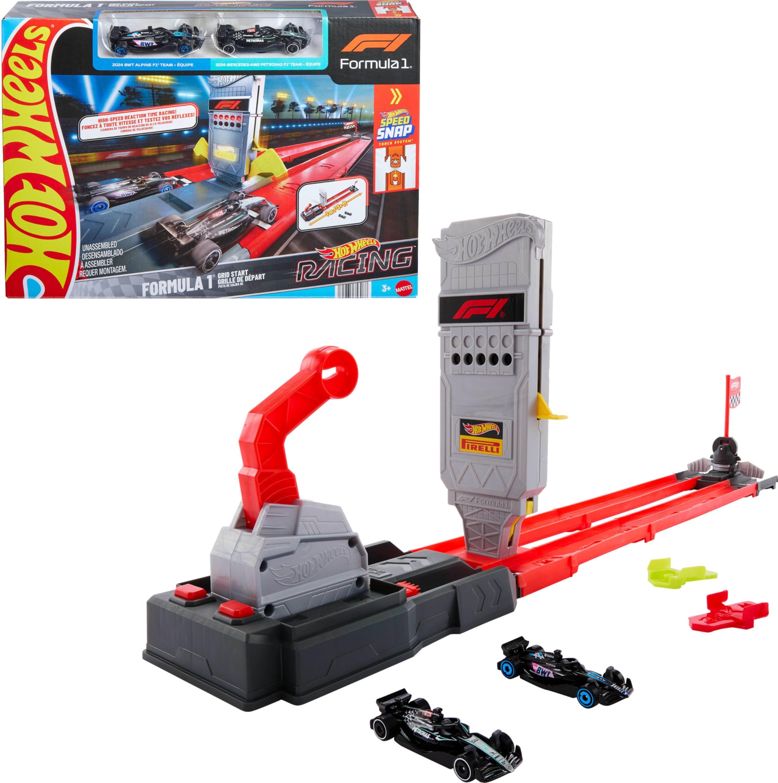 Hot Wheels Racing Formula 1 Toy Car Track Set, Race the 2 1:64 Scale Die-Cast Officially Licensed F1 Vehicles on Side-By-Side Track, Grid Start
