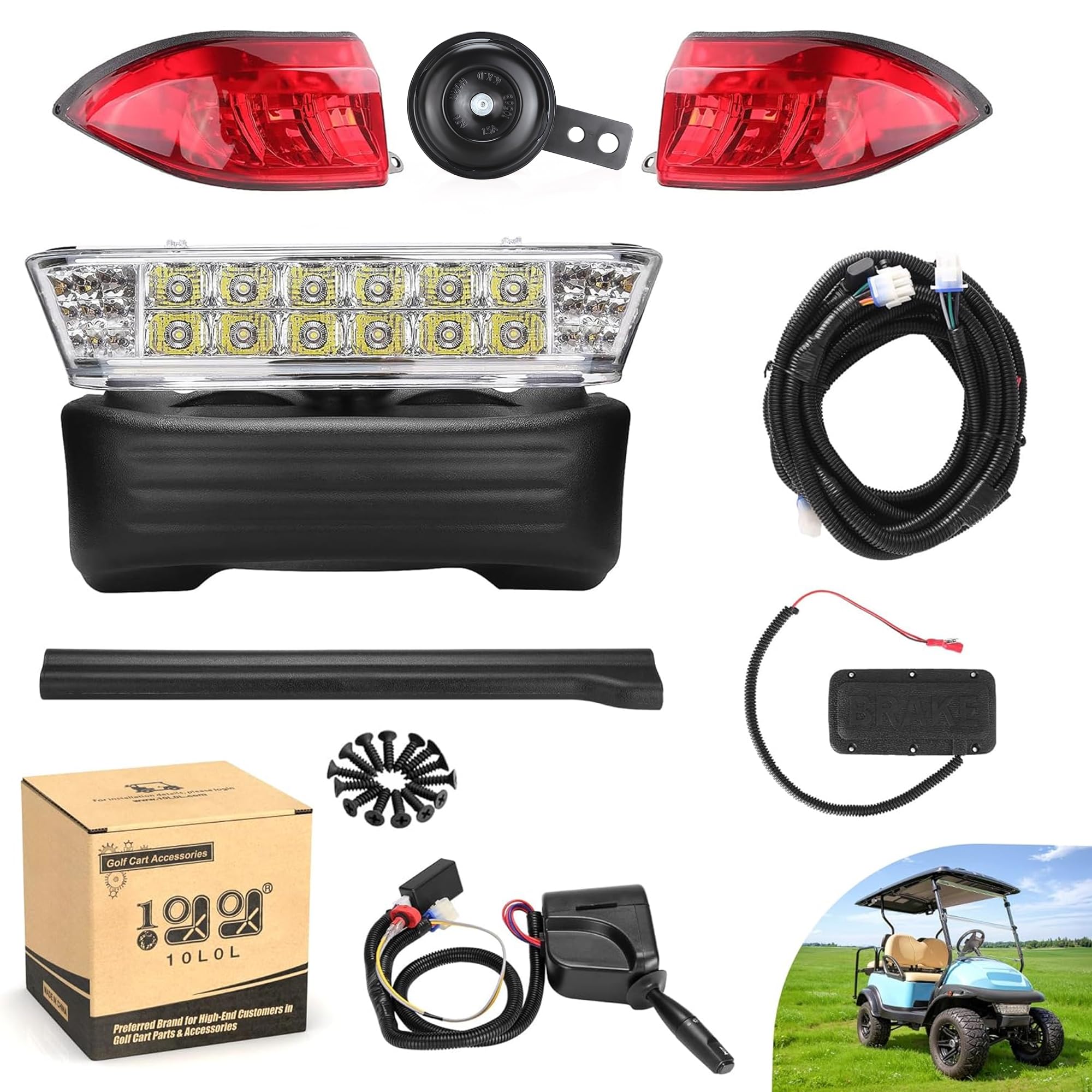 Photo 1 of 10L0L Deluxe Golf Cart Light Kit for Club Car Precedent 2004-2019, 12V Street Legal Light Kit with Headlight Taillight Turn Signals Switch Horn Brake Pad Hazard Lighting Function