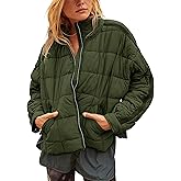 Watashi Women Quilted Puffer Jacket Lightweight Down Coat Long Sleeve Full Zipper Oversized Packable Short Puffer Jackets
