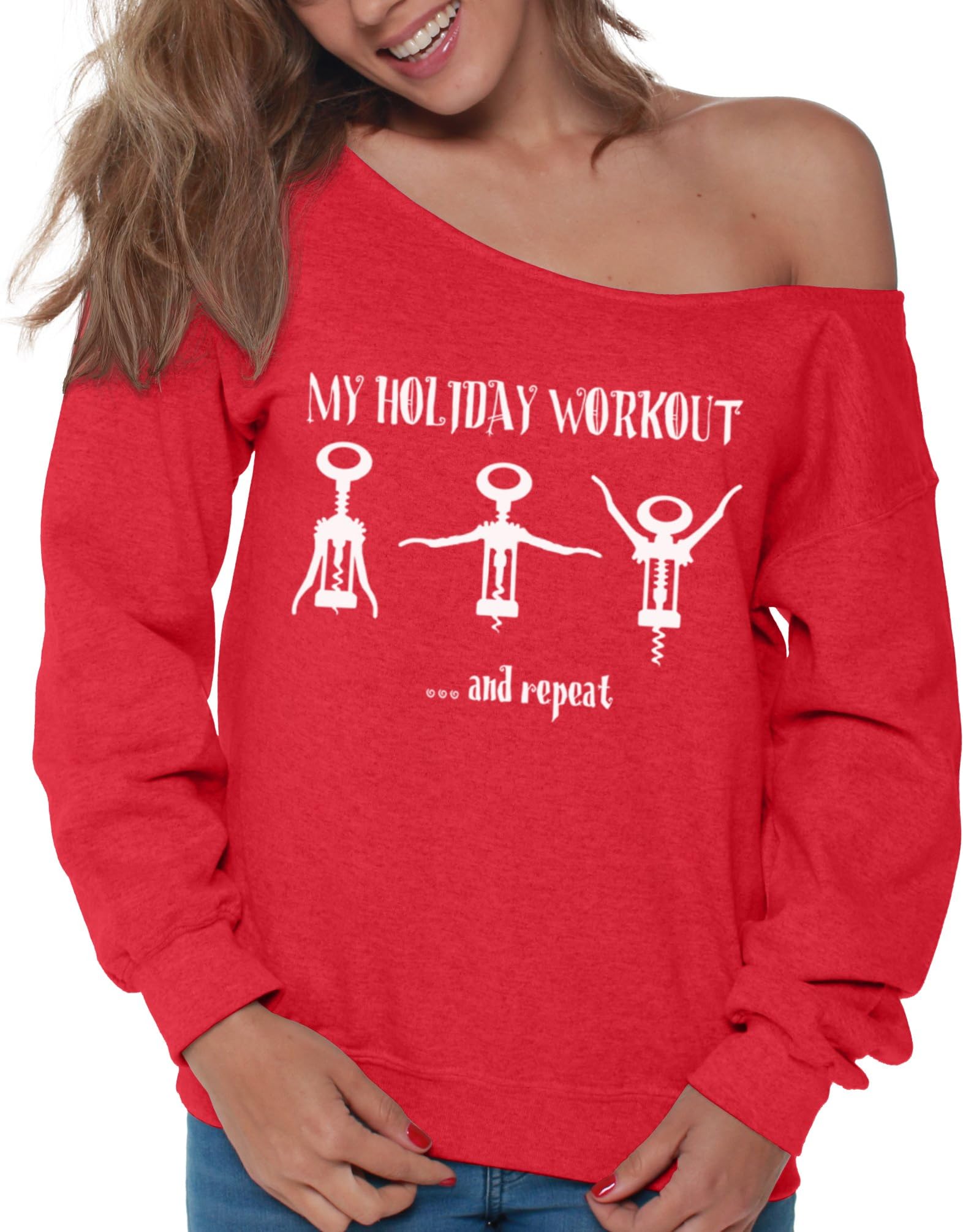 My Holiday Workout Off Shoulder Sweatshirt Funny Wine Ugly Christmas Sweater Off The Shoulder for Women