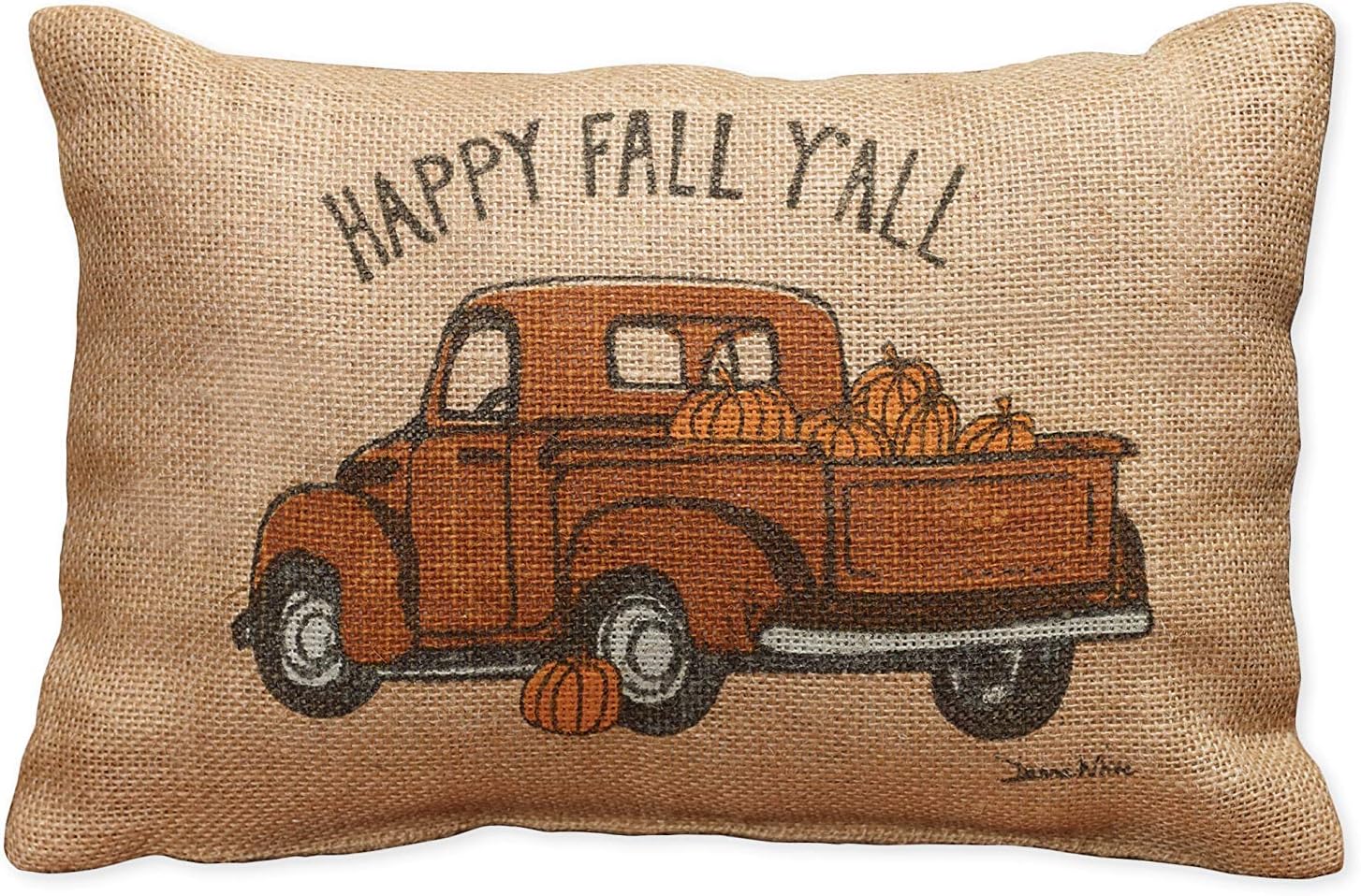 Happy Fall Y'All Truck Small Burlap Pillow 12