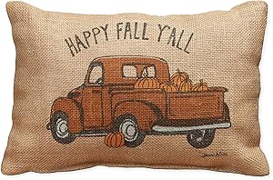 Happy Fall Y'All Truck Small Burlap Pillow 12